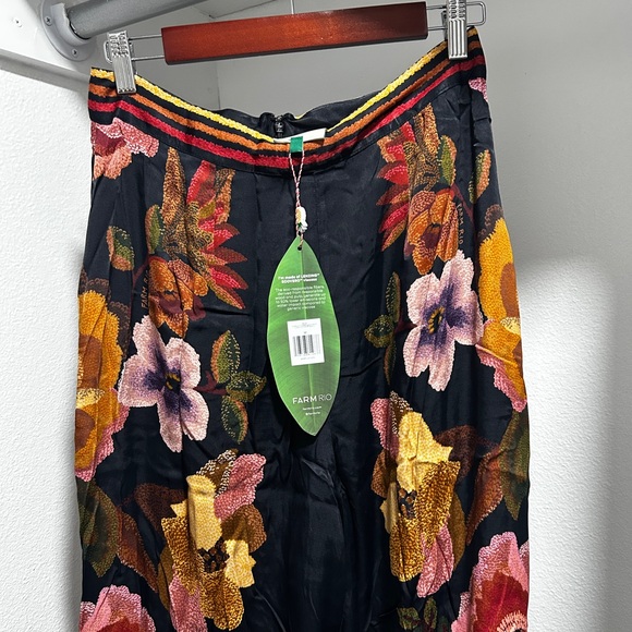 Farm Rio Black Chenille Flowers Viscose Pants. XL.